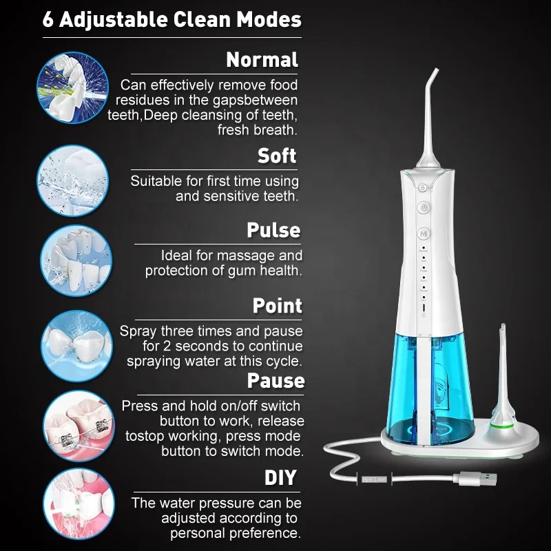 Waterflosser OEM/ODM Factory Oral Water Pick Flosser Electrical Water Flosser with Teeth Cleaning Flossing Irrigator Micro USB