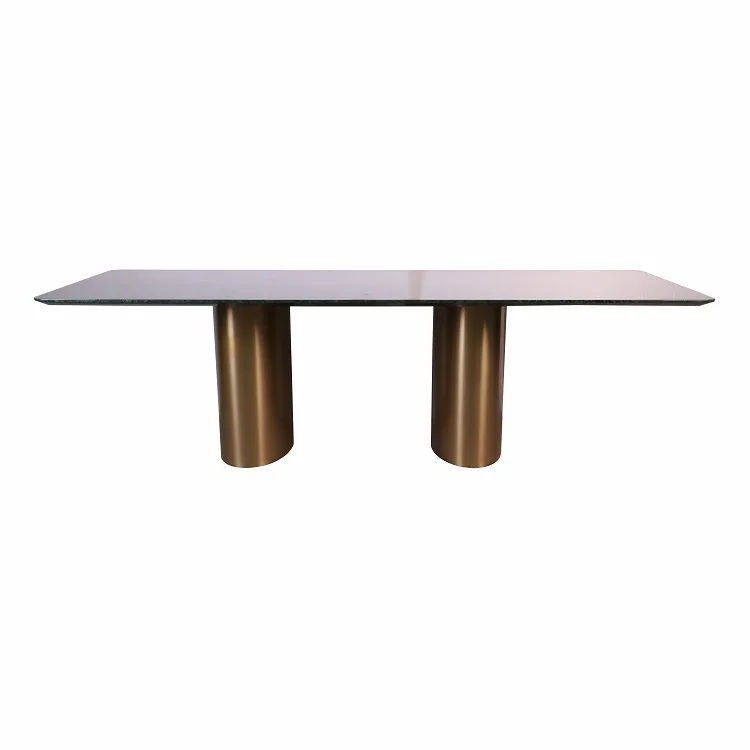 Modern luxury Indian green marble countertop with stainless steel brushed base dining table