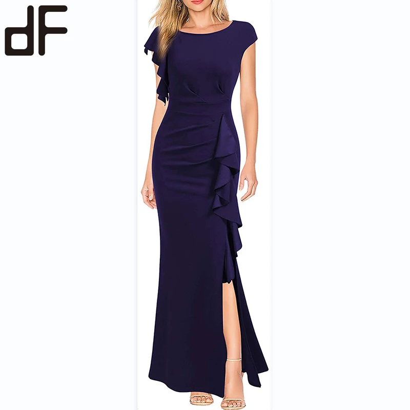 new summer elegant women 2022 maxi dress ladies casual high waist solid bridesmaid dresses split luxury dinner evening dresses