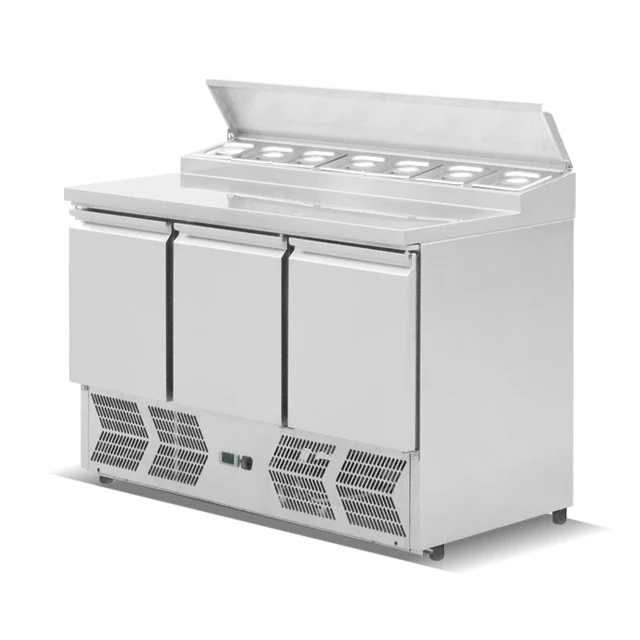 Stainless Steel Kitchen Under Counter Refrigerating Worktable Commercial Food Prep Cooling Workbench Salad Cabinet