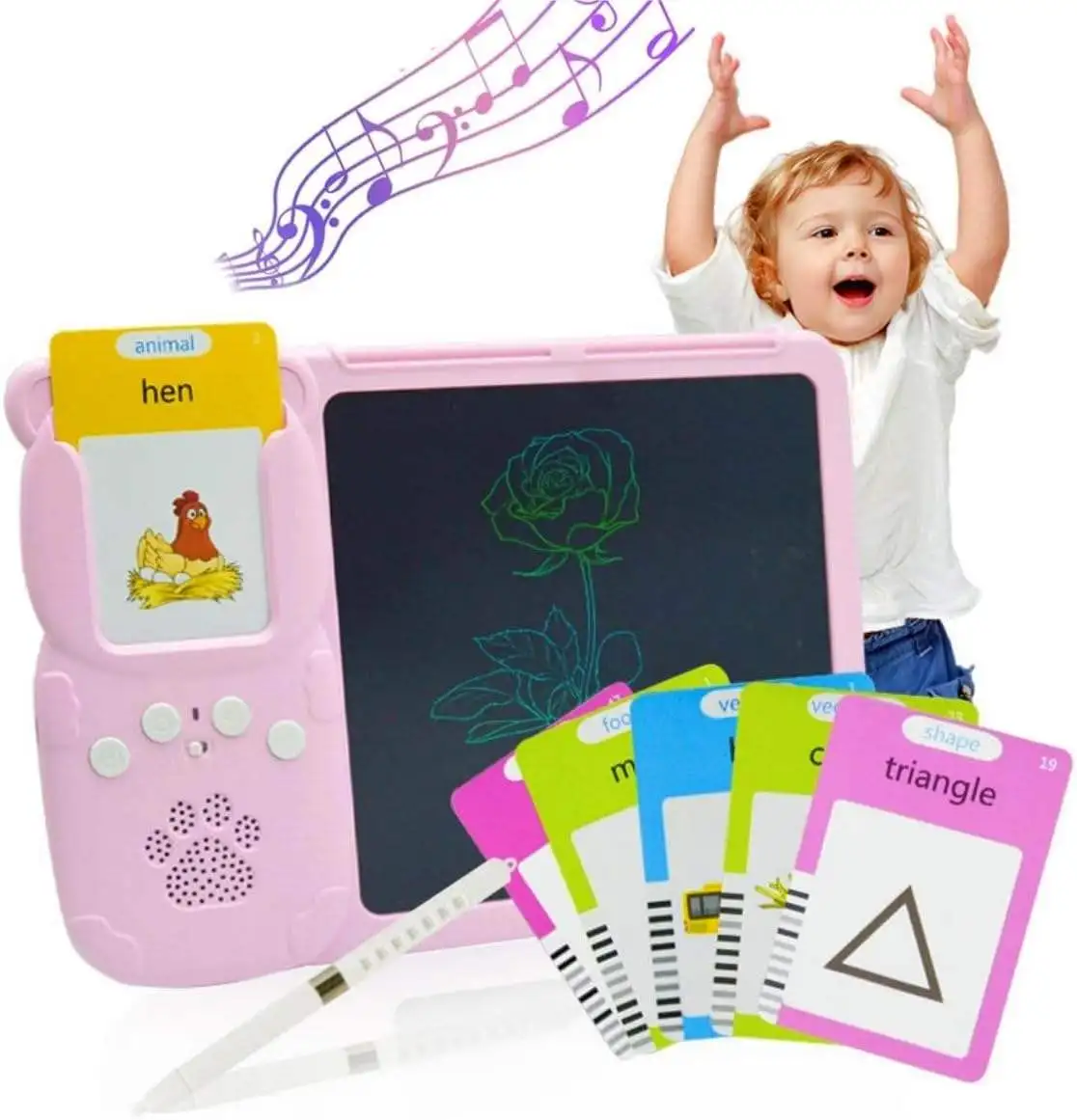 Early Education Device 2 in 1 LCD Writing Tablet With Talking Flash Cards Toy Writing Board&Card Reader