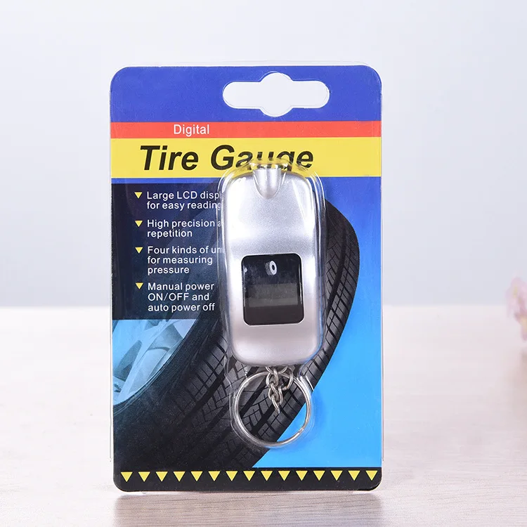 Car Shape Design Key Chain Key Ring Mini LCD Digital Display Tire Gauge