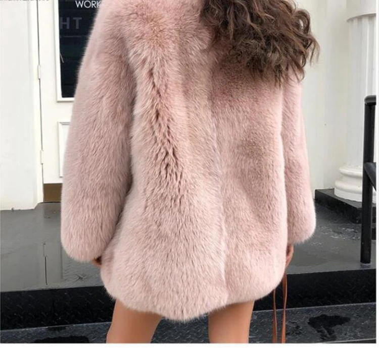 New Design Girls Coat Genuine Fox Fur Lady Coat Glossy Mink Outer Wear