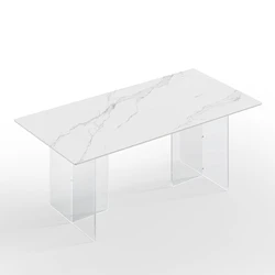 Modern simple luxury restaurant art furniture 4 or 6 people family dining table rectangular stone acrylic table