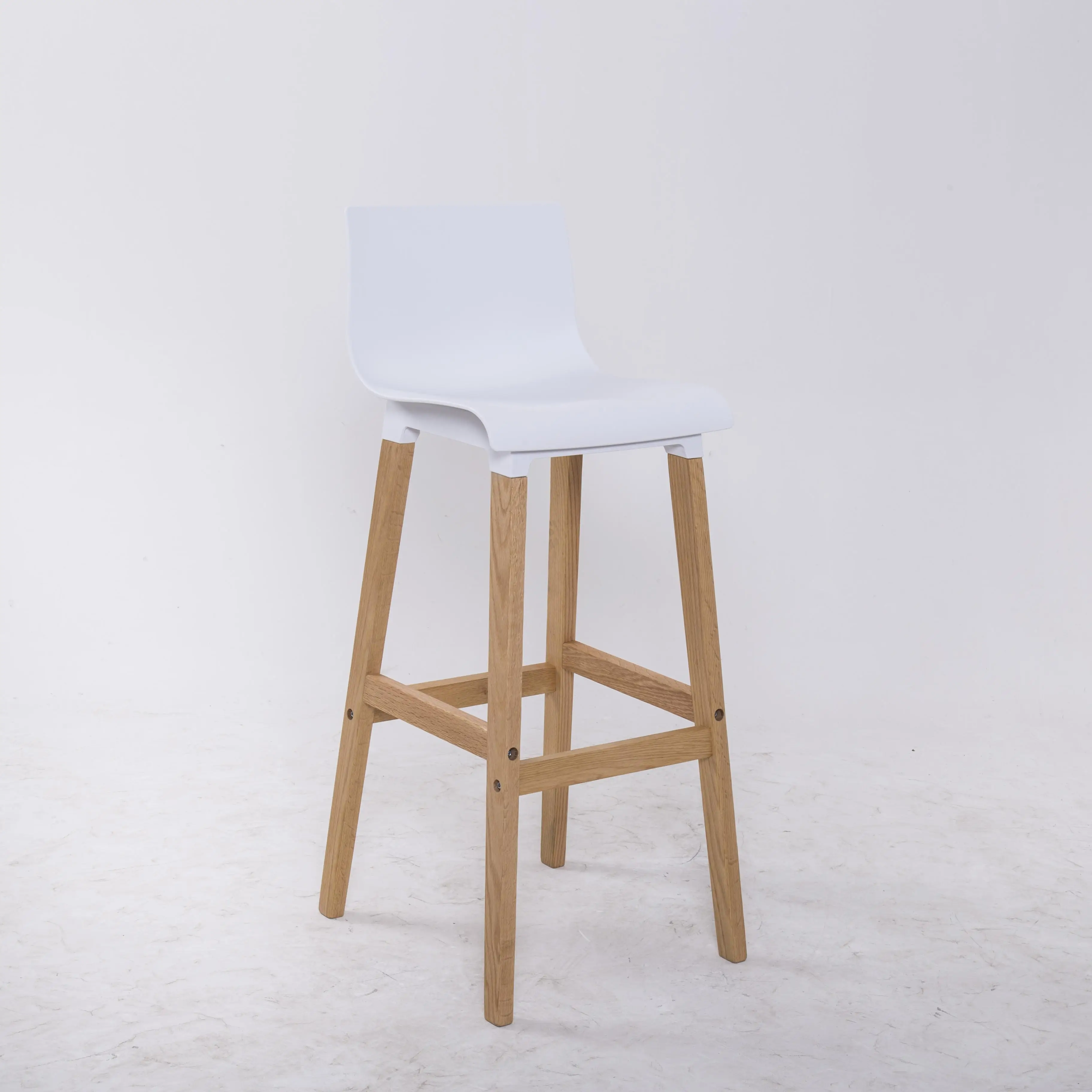 White high quality plastic seat modern style wooden bar chair for kitchen