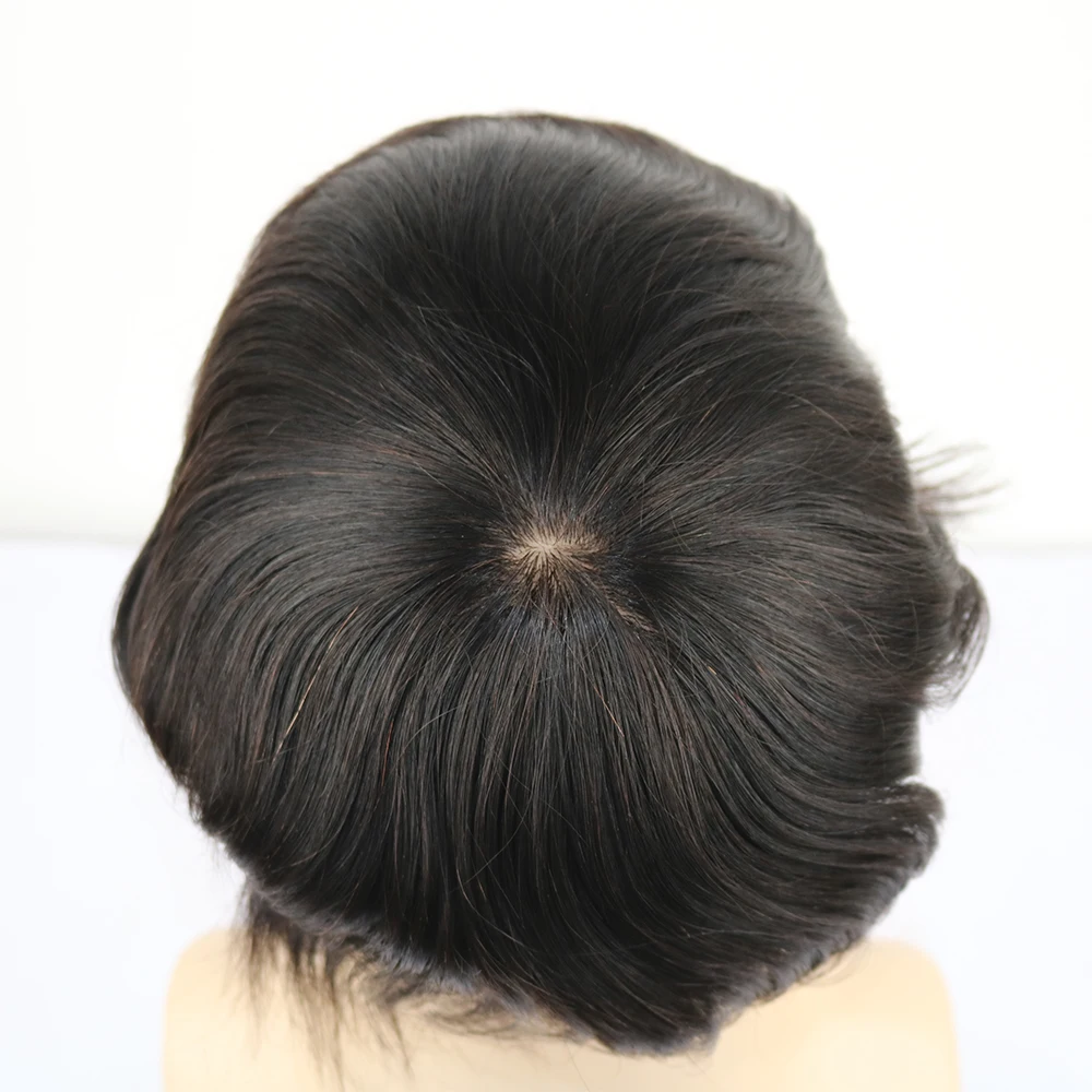 SimBeauty натуральная шелковая основа для кожи головы с швейцарским кружевом спереди мужской парик система замены человеческих волос