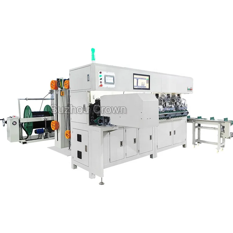 Multifunction 3 core round power cord plug inserting crimping assembly machine available for different 3P polug