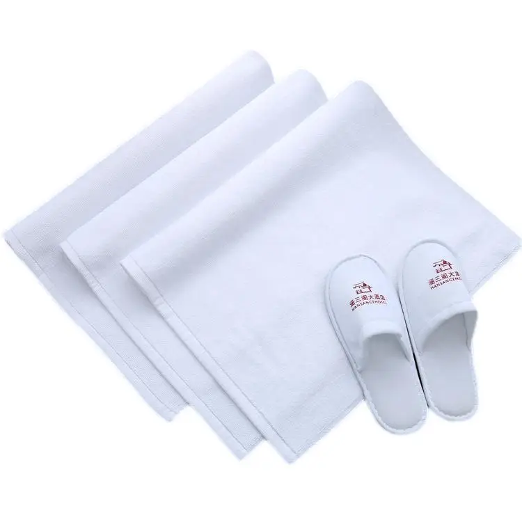 Wholesale Non Slip jacquard  embroidery logo100% cotton hotel bathroom white bath mat floor towel