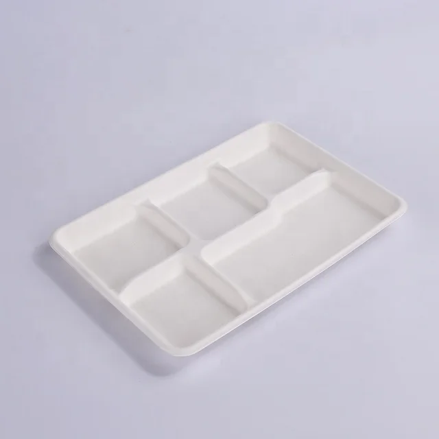 disposable sugarcane pulp plate 5 section plate