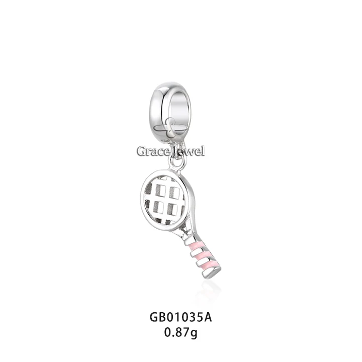 Grace Jewel Sports I Love Playing Tennis Ball Racket Dangle Charms Bracelet Silver Charms for Bracelets