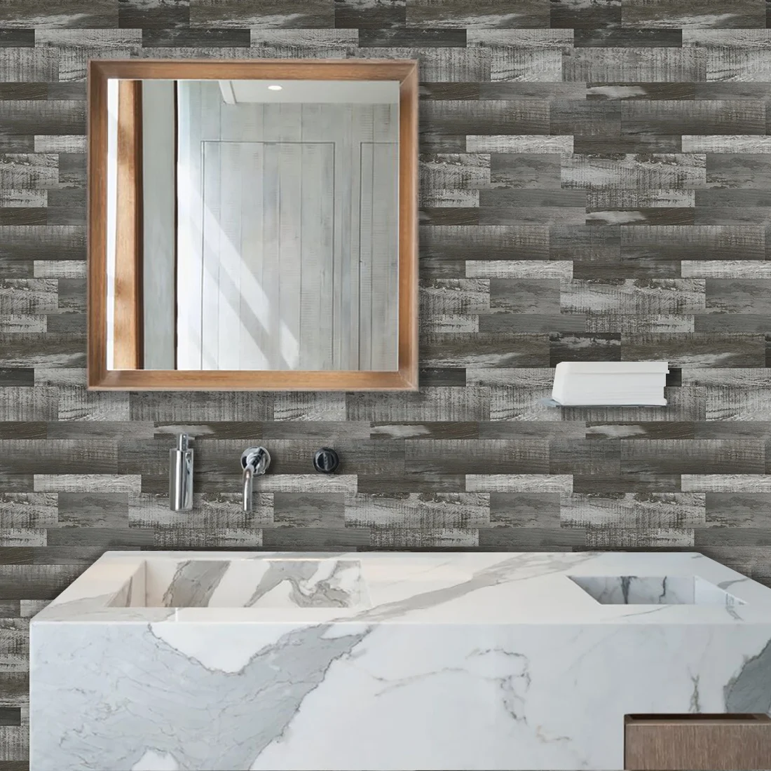 Black stripe wood  home decorative waterproof Stick and Go Wall Tile Backsplash Peel and Stick Mosaics