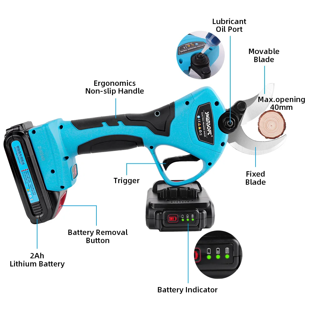 Swansoft 40 mm Lithium Cordless  Lithium Battery Powered Scissors Safe and Efficient for Household Use