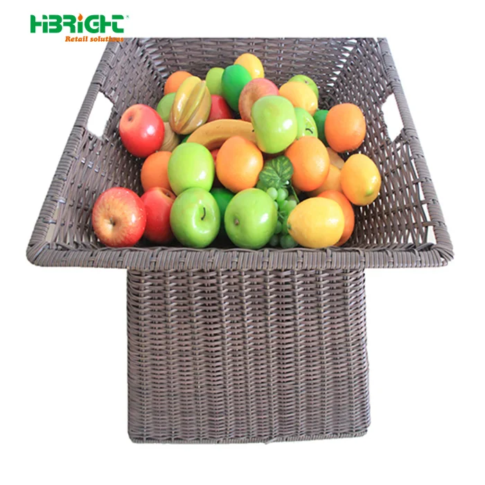 PE plastic wicker rattan fruit display round promotion basket