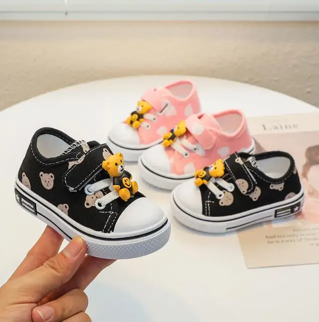 NEW Spring Autumn New Style Cartoon bear Girls Single School Children Flat Bottom shoes