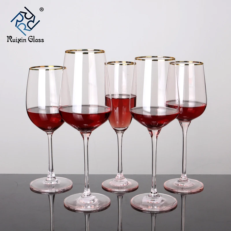 Large Capacity Lead Free Crystal Red Wine Glasses Gold Rim Colored Glass Goblets