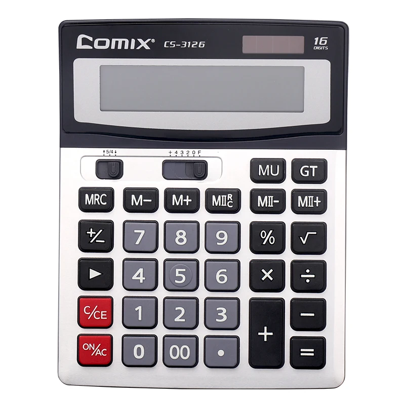 Comix High Quality General Purpose Battery Power Source 16 Digit Aluminum Surface Office Desktop Calculator