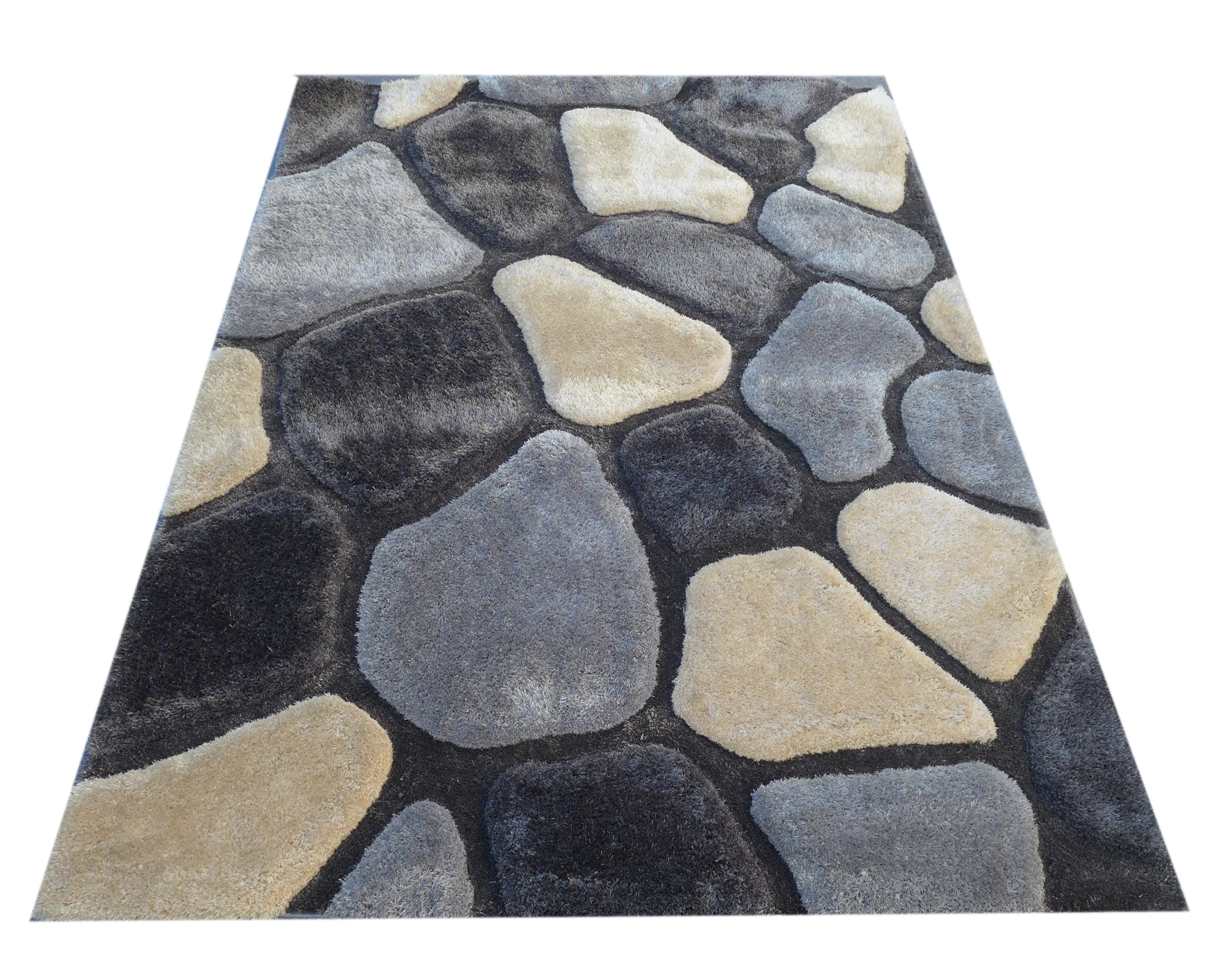 Elegant Style Stone Design Red Black Color Floor Area Shaggy Rug Living room Bedroom