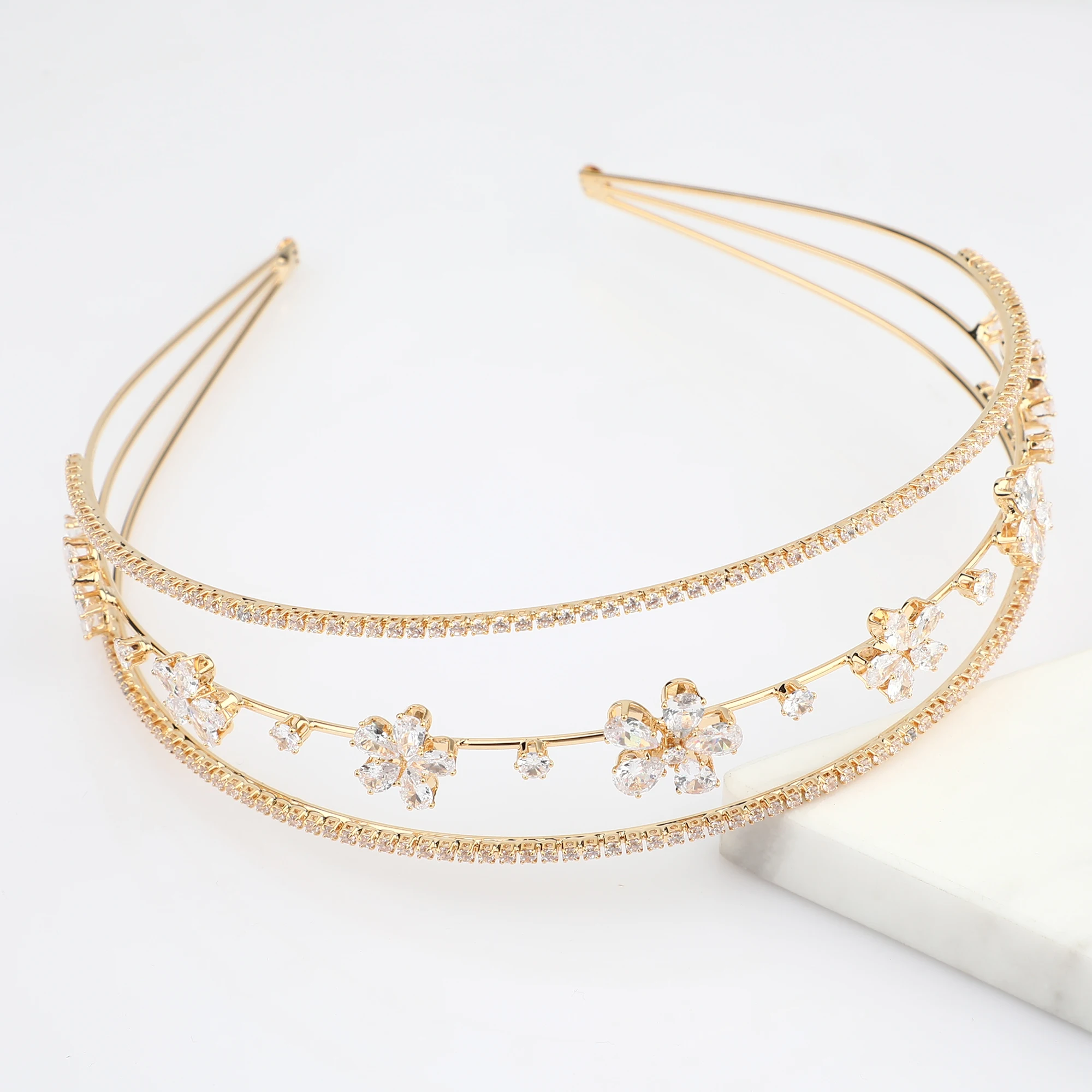 Platinum Plated/24K Gold Plated Zircon Luxury Bridal Headpieces Hair Accessories in Hairbands Women Metal Headband Head Bands