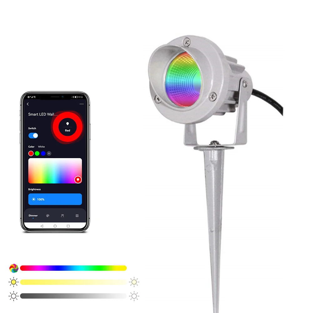 Wifi Smart Low Voltage Landscape RGB LED Light Tuya Smart Garden Spot Lights COB Spike Light 10w