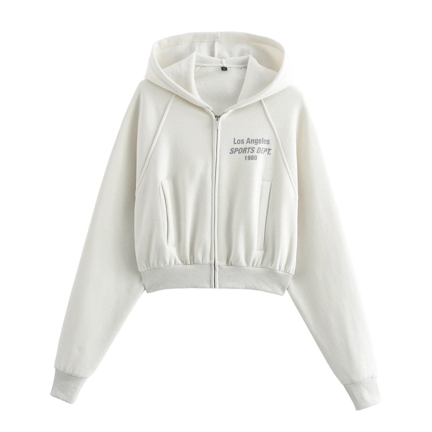 White color letter print long sleeve zipper fly casual fashion sweatshirt hoodie for women