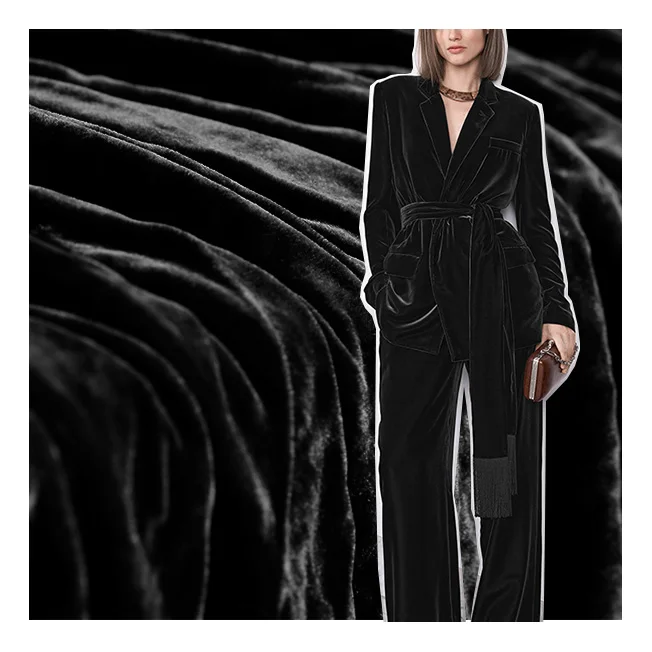 Black Silk Velvet Fabric for Clothes Dresses with 100% Pure Silk Base