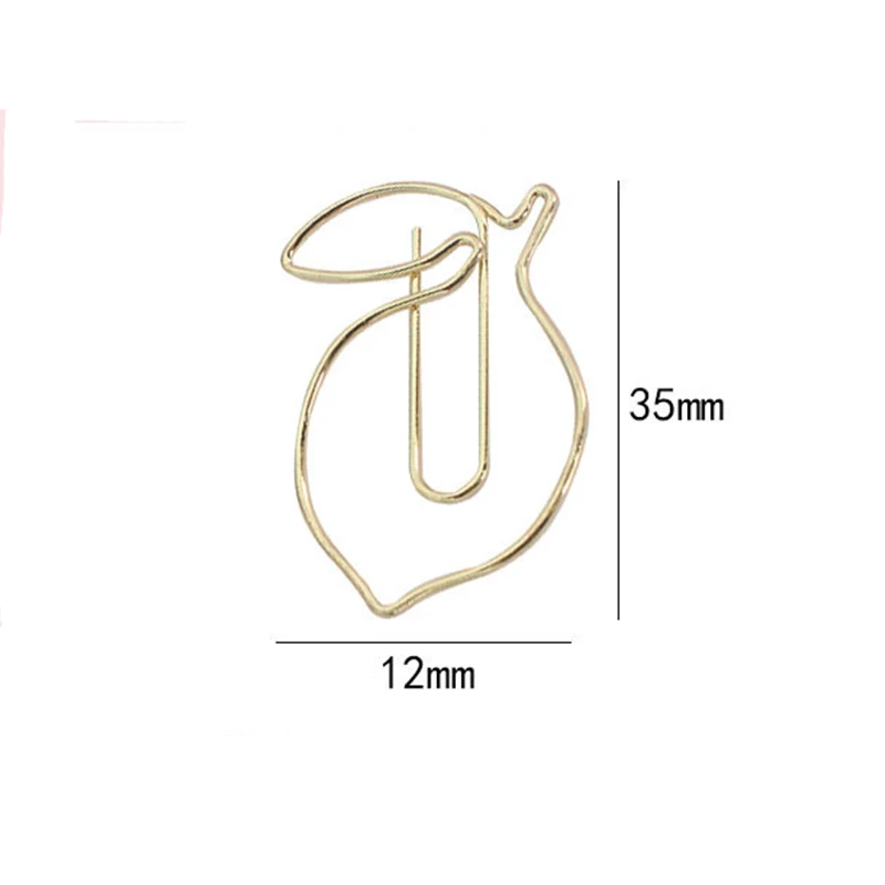 Customized Gold Plated Lemon Fruit Cool Paper Clips Kawaii Stationery Kawaii Accessories Bookmark Office Clip Paperclips