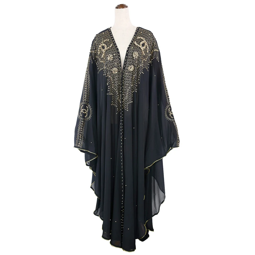 
African Abaya Dashiki Dress Hot Diamond Beaded Muslim Shawl Hooded Cape Women Sling Robe 