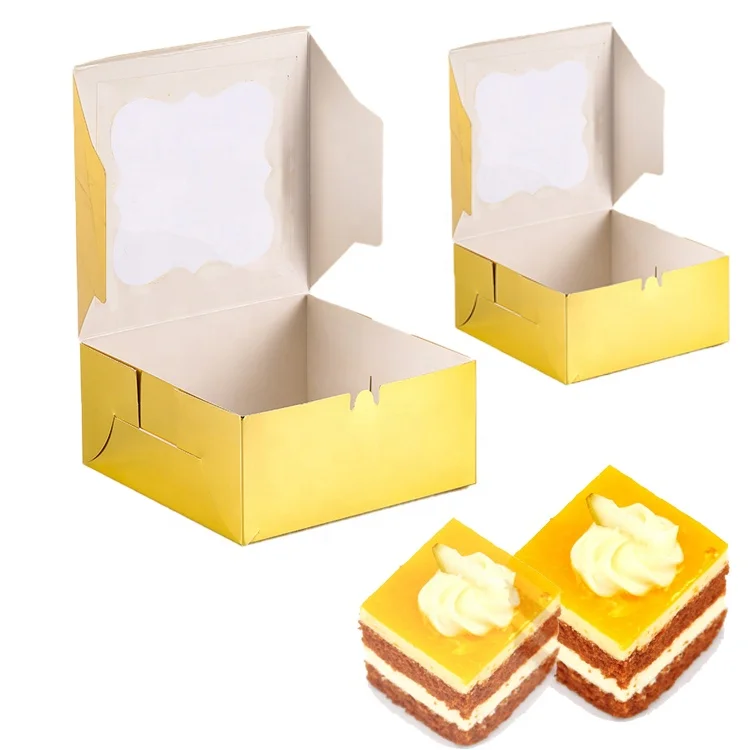 Custom Golden Color Cake Paper Box With Flower Window Bakery Takeout Cupcake Packing Folding Paper Box