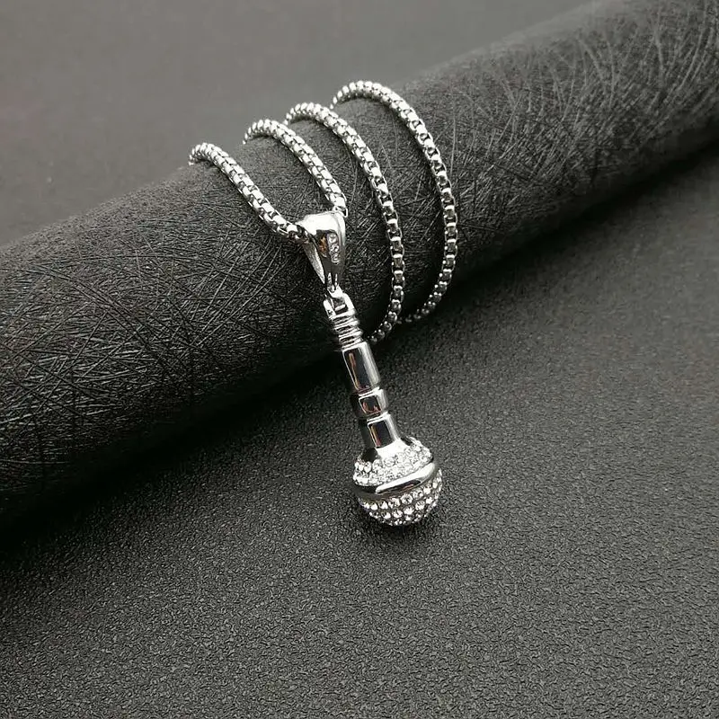 Stainless Steel zirconia Gold Plated Cz Microphone Necklace Man Woman Hip Hop Microphone Pendant Accessories Party Jewelry