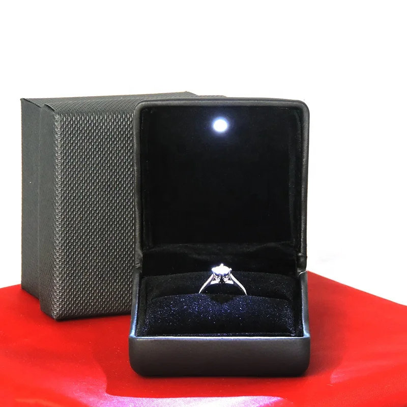 PU Leather Ring Box Cover LED Light Ring Box Marriage Engagement Wedding Earrings Coin Jewelry Gift Box