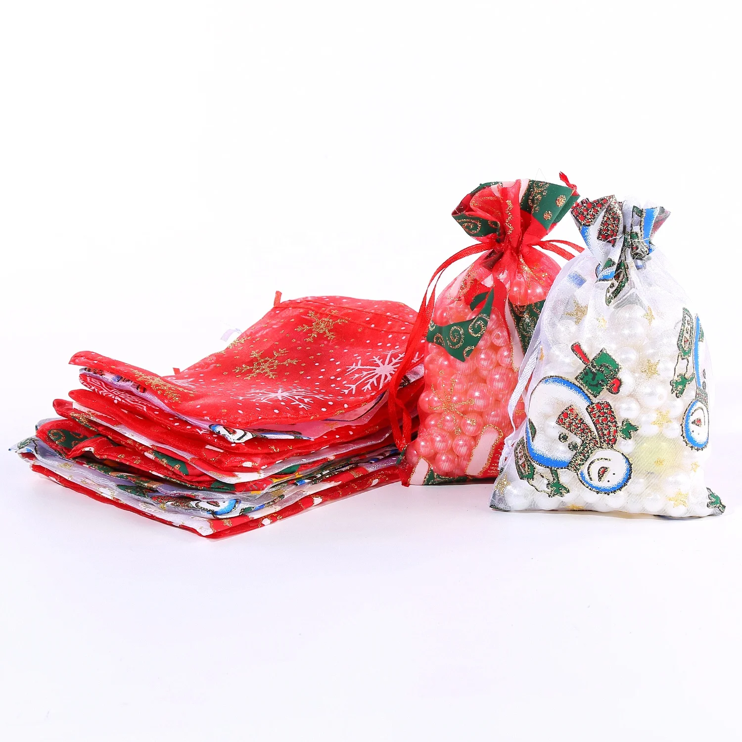 10*15cm New Year Party Organza Pouches Star Pattern Jewelry Candy Drawstring Pouches Christmas Organza Bags