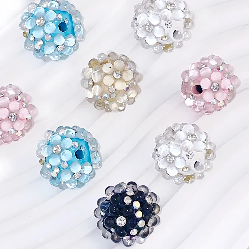 SOJI 15mm Round Polymer Clay beads Rhinestone Heavy Industry Diy Small Flower Beads 3D Flower Beads for Pen Making