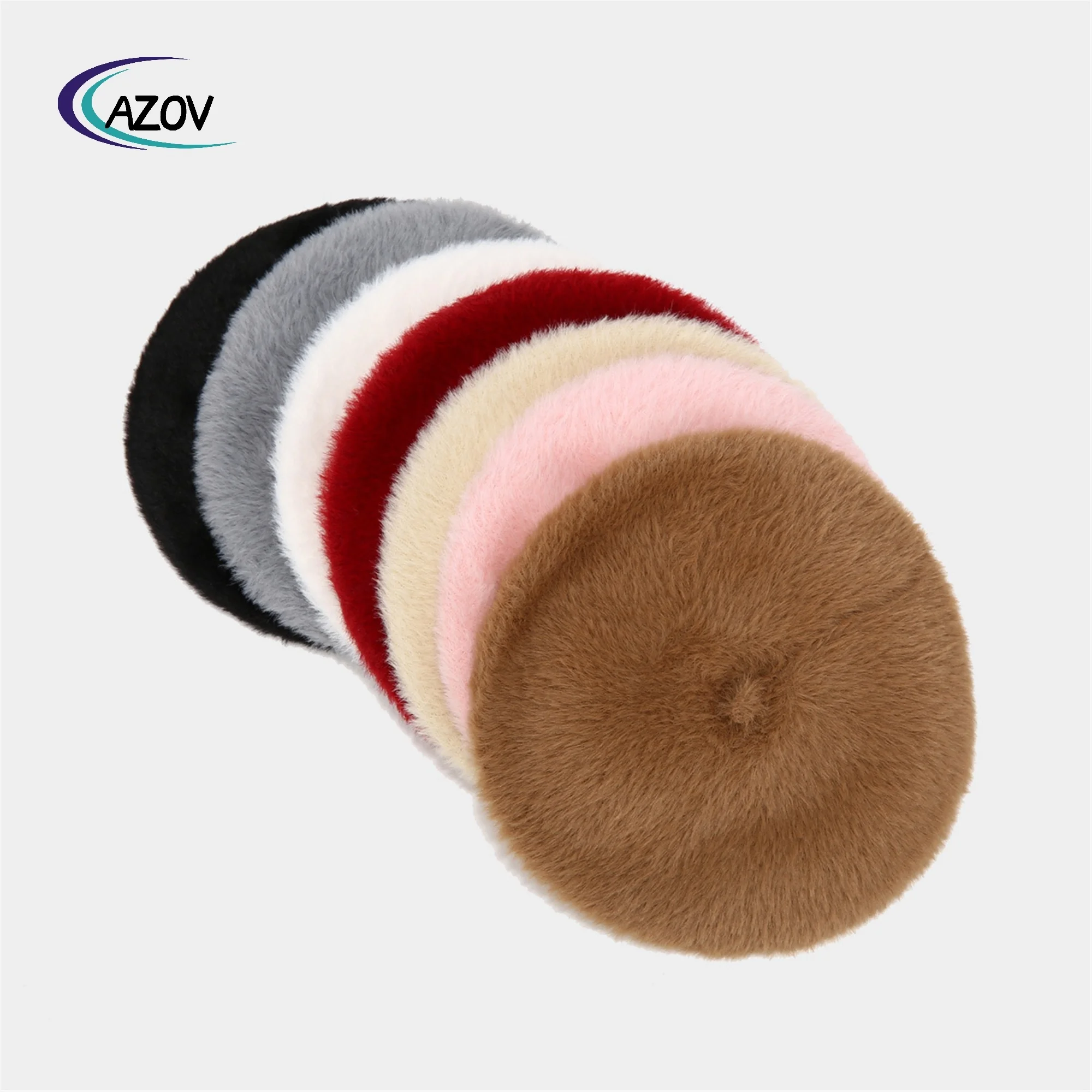 new fashionable thick warm mink beret female retro simplicity solid color painter cap