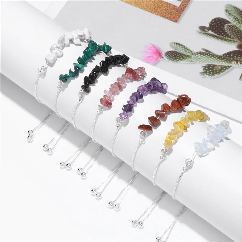 Beautiful Natural Amethyst Crystal Stone Chips With Handmade 925 Sterling Silver Chain Adjustable Bracelets For Women