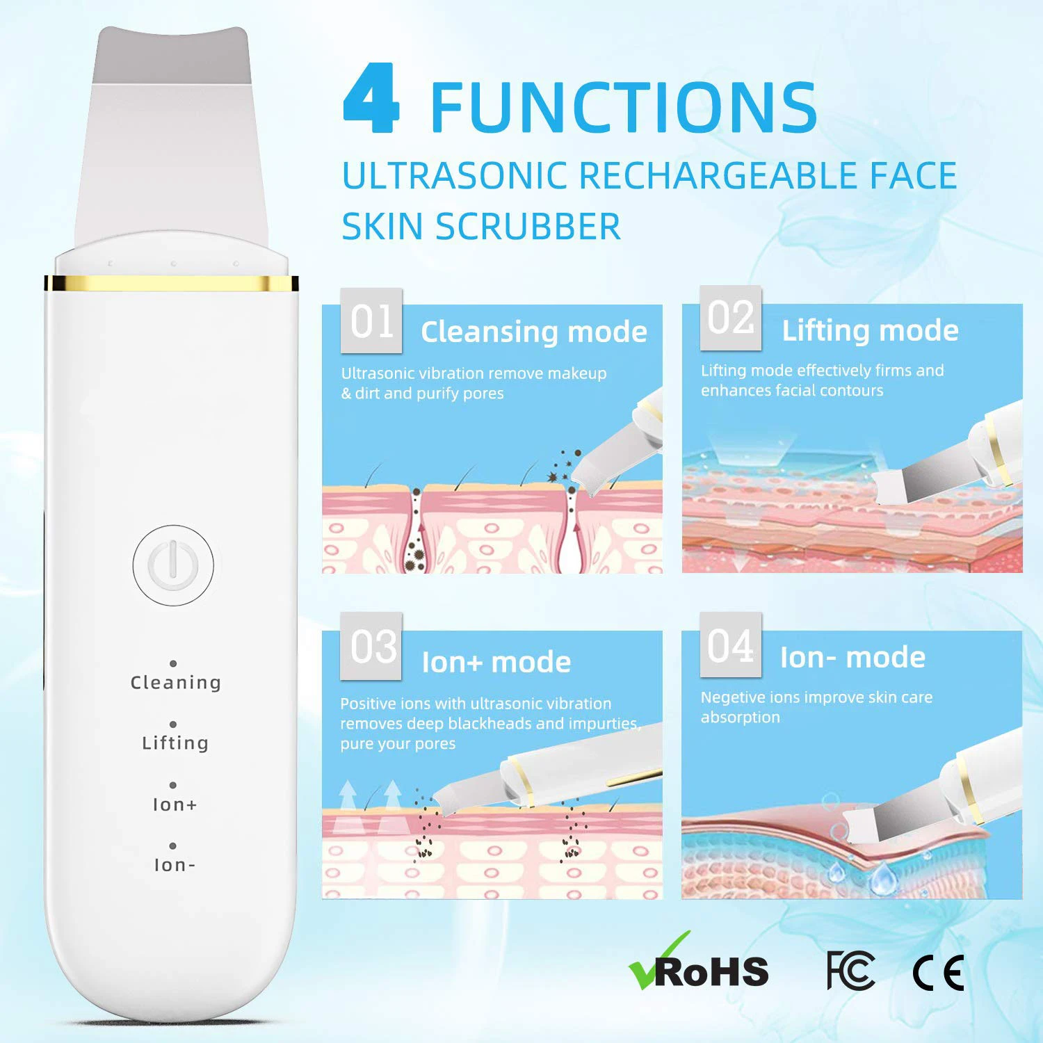 Home beauty equipment skin care Facial Deep Cleansing Ultrasonic Facial Scraper Skin Scrubber