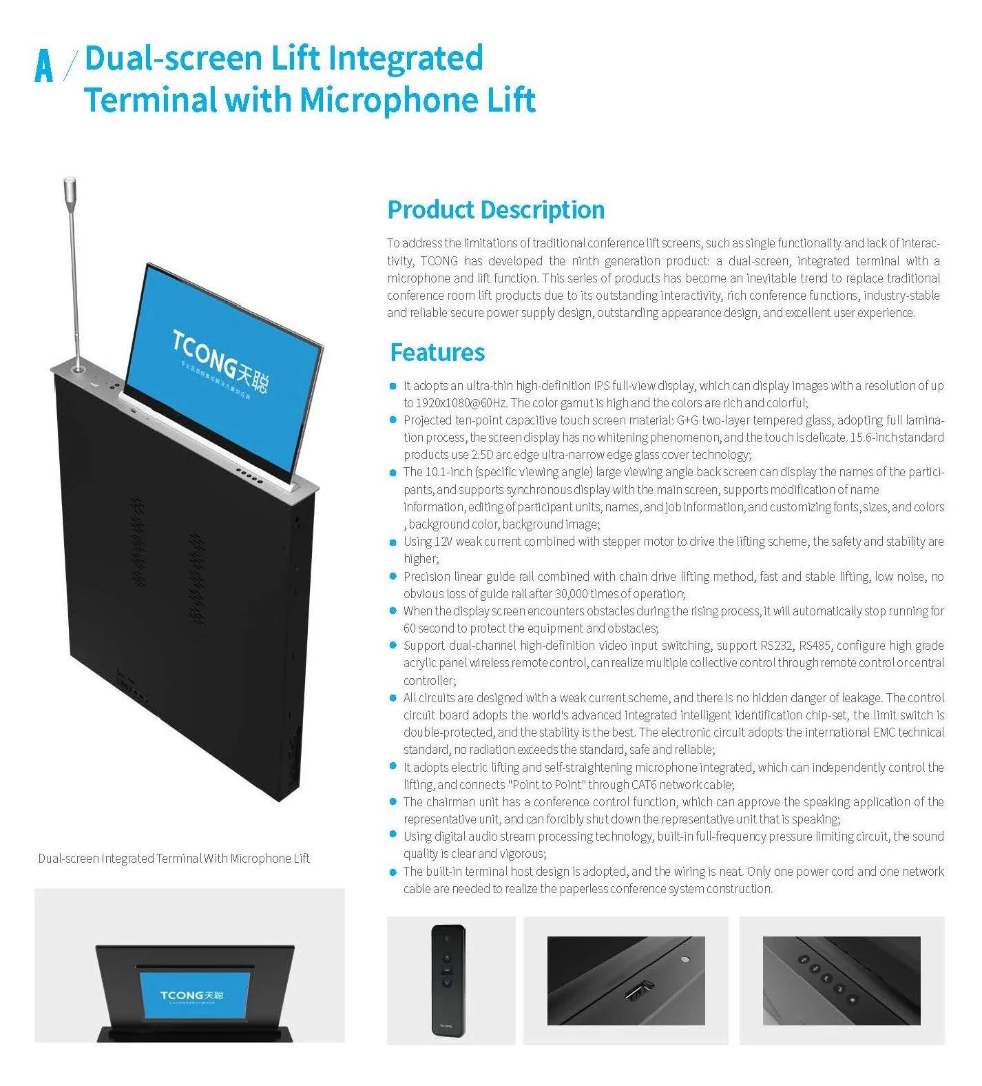 Motorized Retractable Monitor Lift Touch Screen Pop up Monitor Lift Paperless Conference System with Dual Screen for Conference