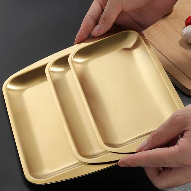 FTS stainless steel plates wholesale dishes food serving dinner catering restaurant metal set gold korean plate