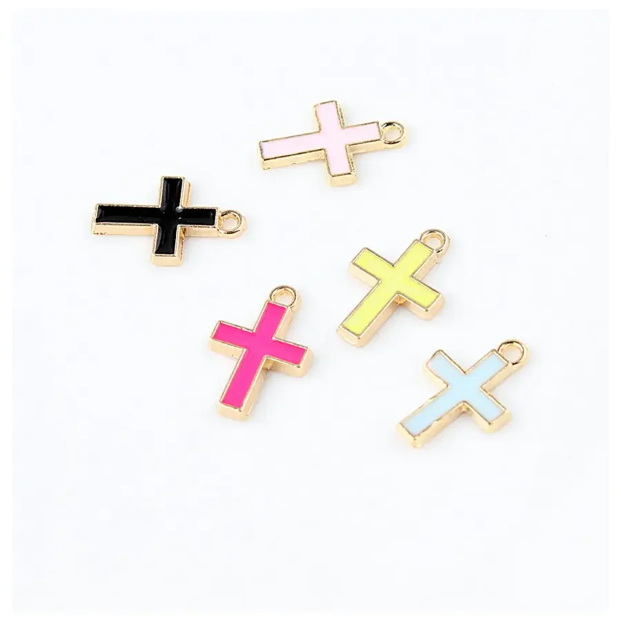 2024 Enamel Alloy Cross DIY Craft Charm Baby Charms Pendant for Baby Protection Pins Bracelet