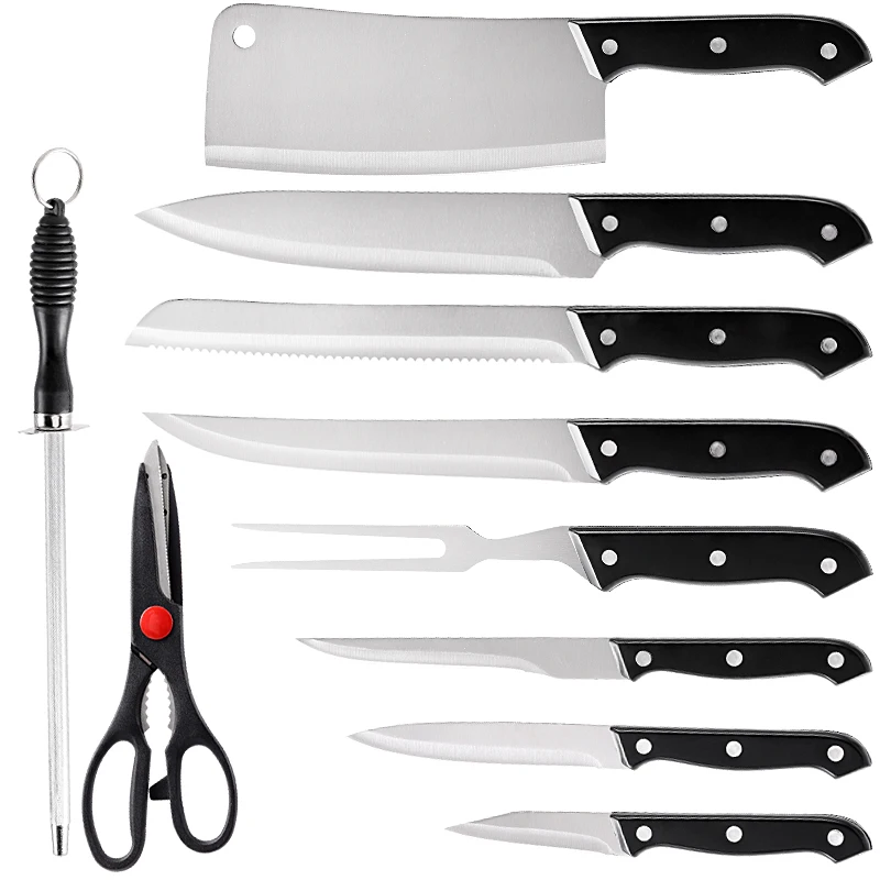 Justa Wholesale Kitchen Knives 11 Pcs 3Cr13 Stainless Steel Kitchen Knife Set With Chopping Board