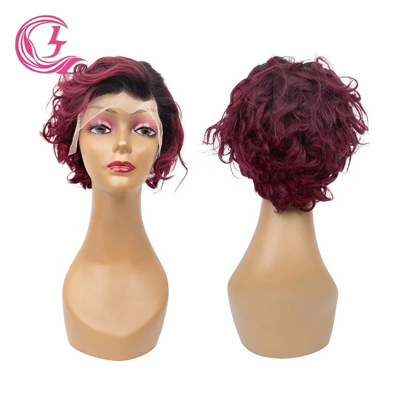 Clj Alibaba Online Shopping Pixie Coupe Aligned Remy Silky Vietnamese 1B99J Color 13X4 Short Pixie Cut Wig For Wigs
