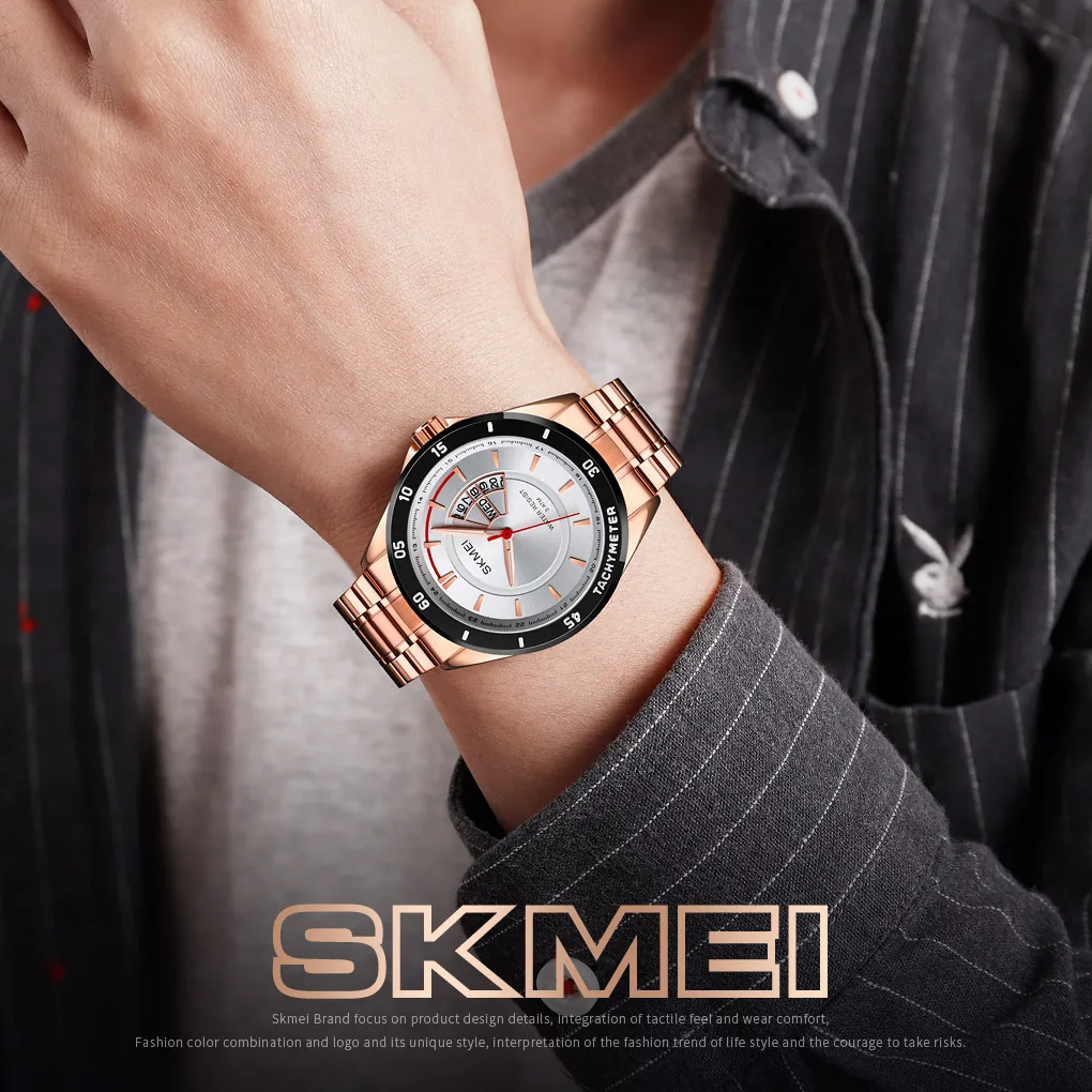 Высококачественные роскошные супер мужские спортивные часы SKMEI розовое золото из нержавеющей стали военные наручные