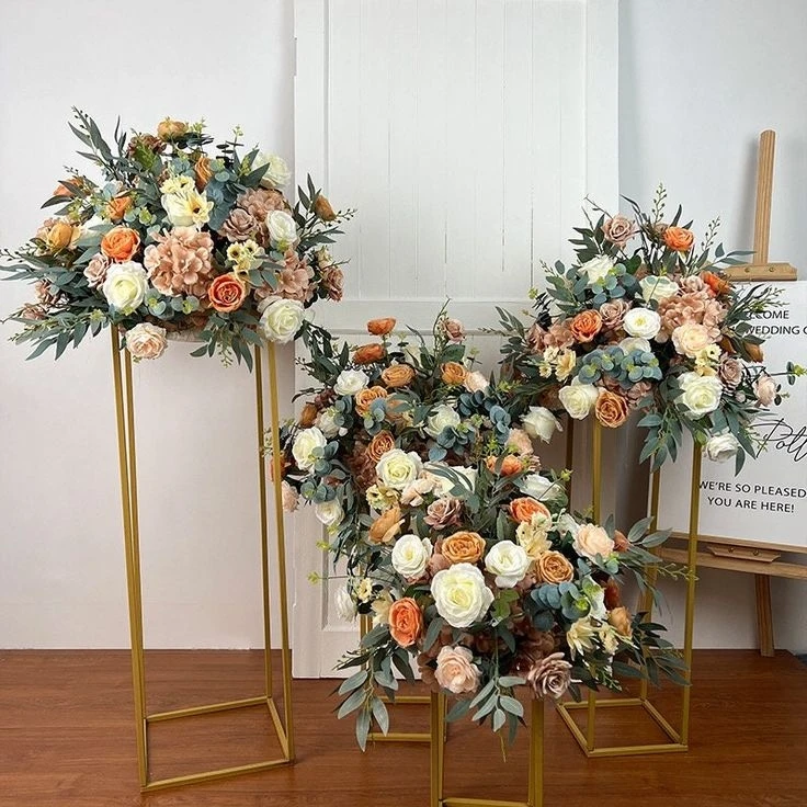 Wedding Table Centerpieces Decoration Square Flowers Rack Vase Gold Tall Metal Flower Stand For Weddings Party Centerpiece