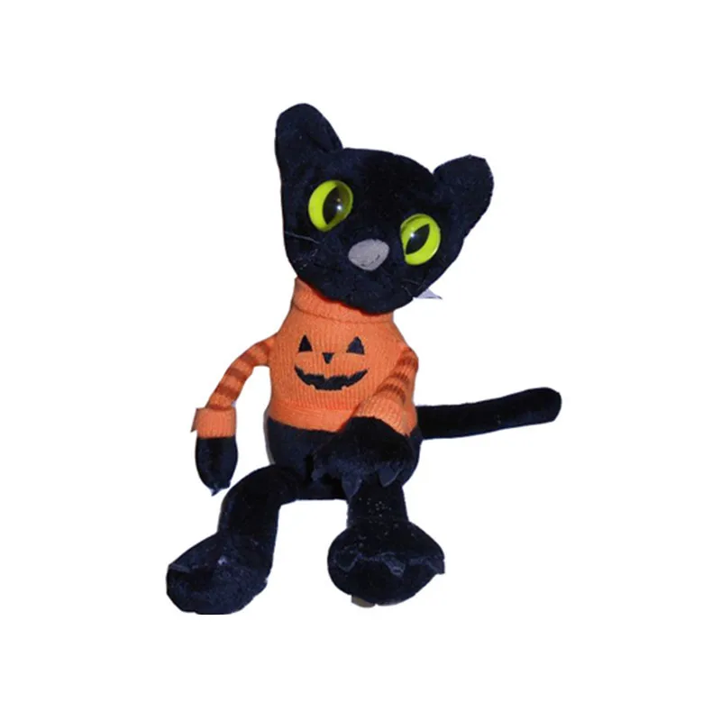 New lovely stuffed cheap halloween plush toys halloween plush black cat toys with hat plush toy