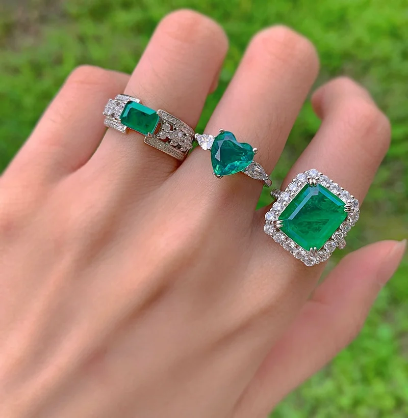 Custom 5A CZ Cubic Zirconia Emerald Stone Green Engagement Ring Diamond 925 Sterling Silver jewelry Gold Wedding Rings For Women