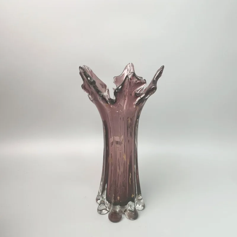 High Quality Tall Cylinder Plant Bottle Murano Glass Vase Elegant Luxury Purple Glass Flower Vases for Home Decoration