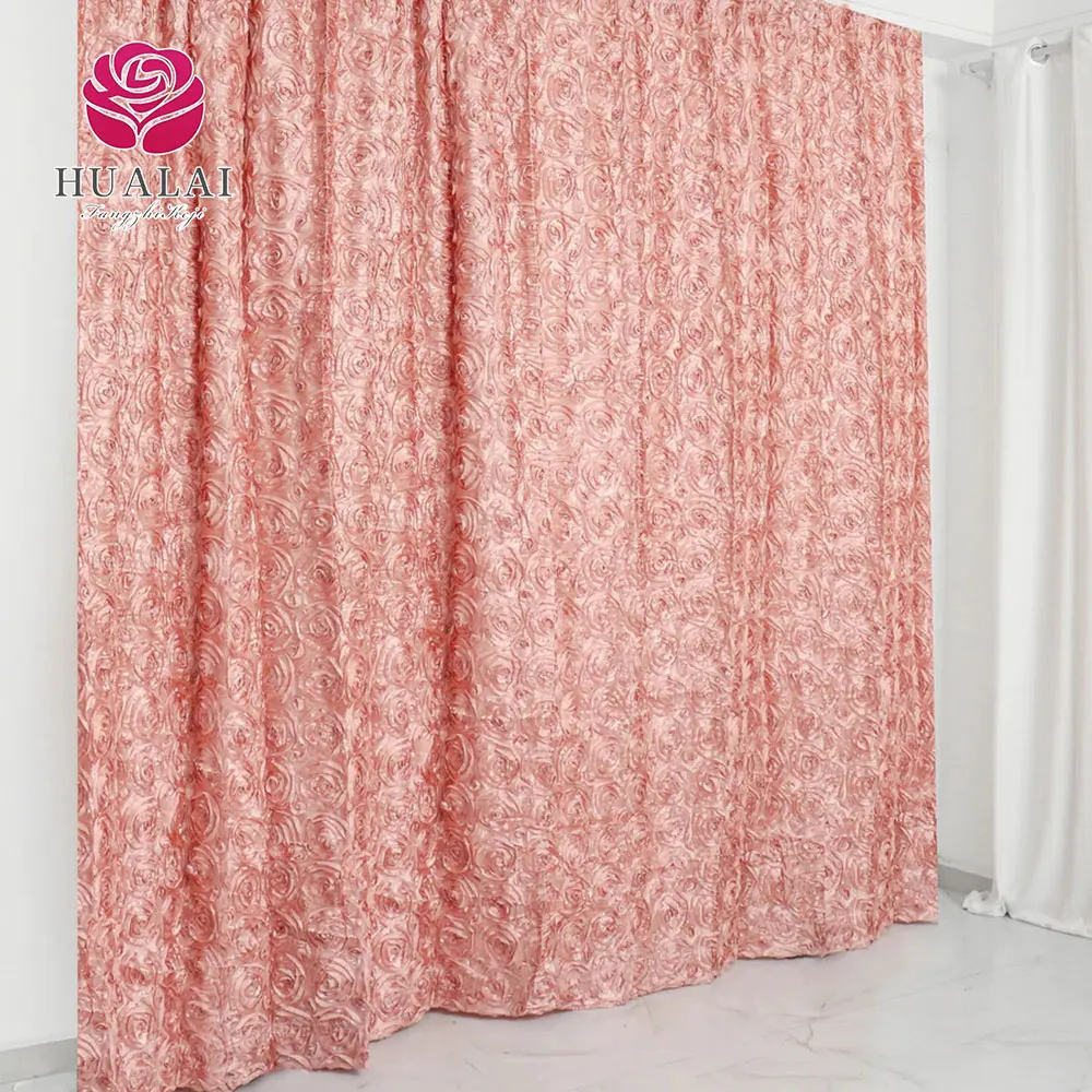 3D Pink Satin Rosette Photo photography studio Booth wedding Event Curtain Drapes Backdrop Window Panel