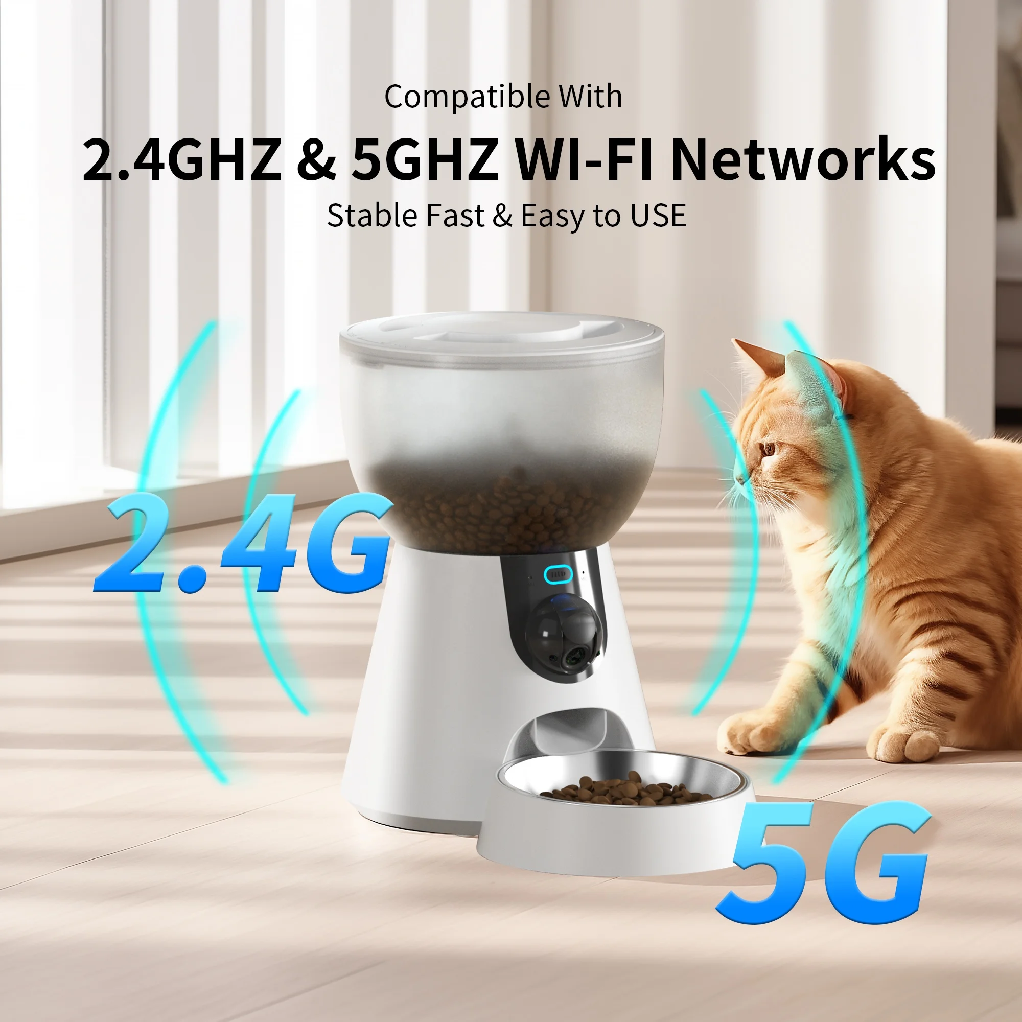 Petwant 4L Smart 5G WIFI Pet Feeder Stainless Steel Bowls Self Automatic Cat Dog Food Dispenser With HD Camera