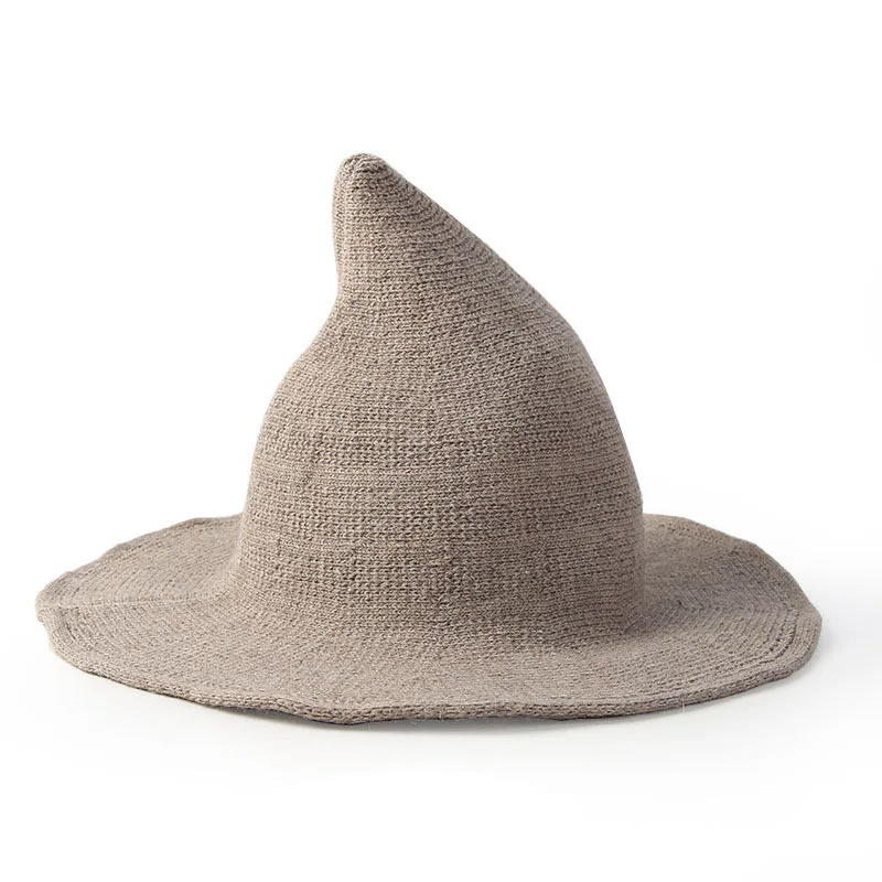 Halloween Knitted Wool Wizard Witch Wholesale Bucket Hats for Women Party Pointed Caps Unisex Black Red