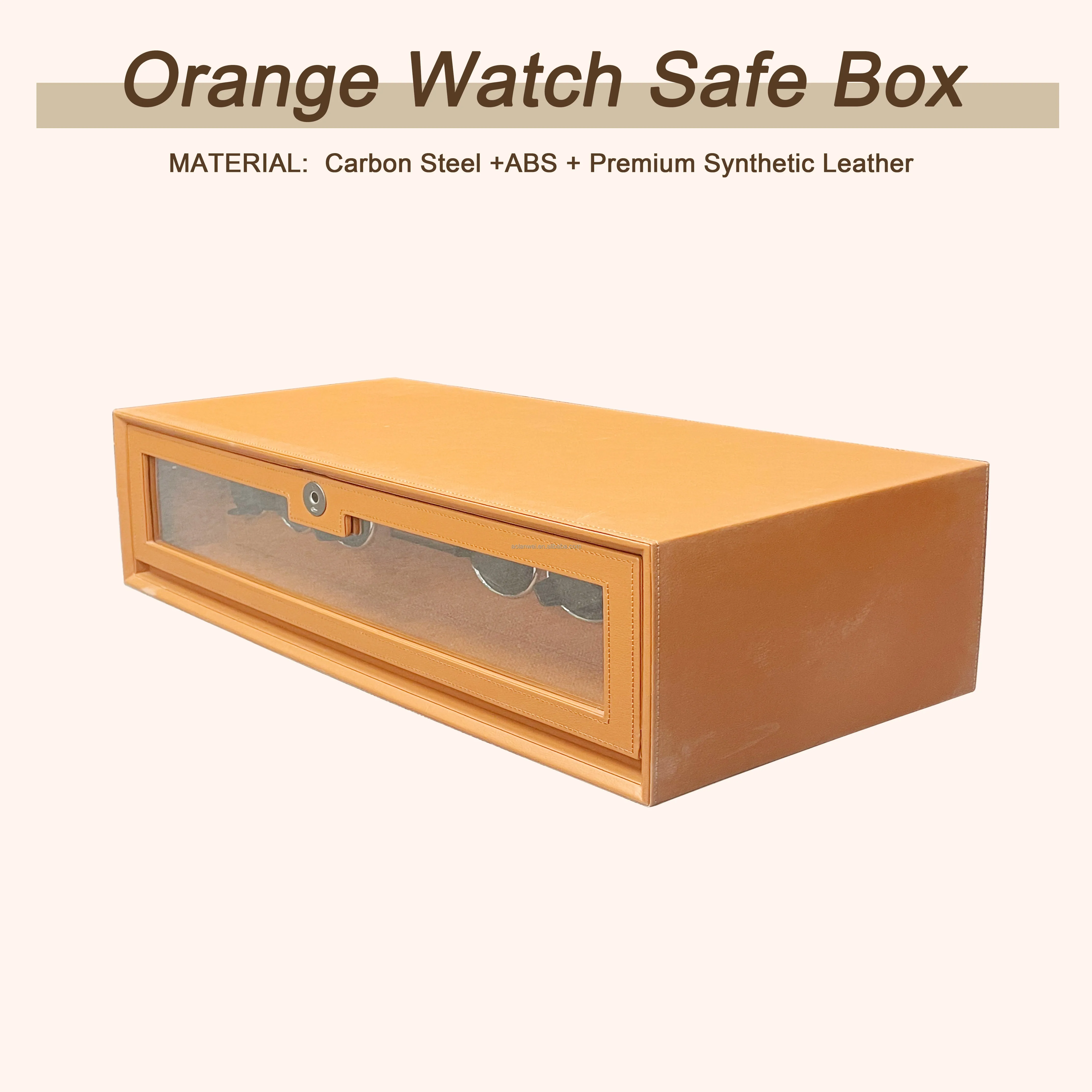 Glass Watch Safe Automatic Storage Box 6 Slots Organizer Premium Orange Leather with Smart Touch Panel Display Box