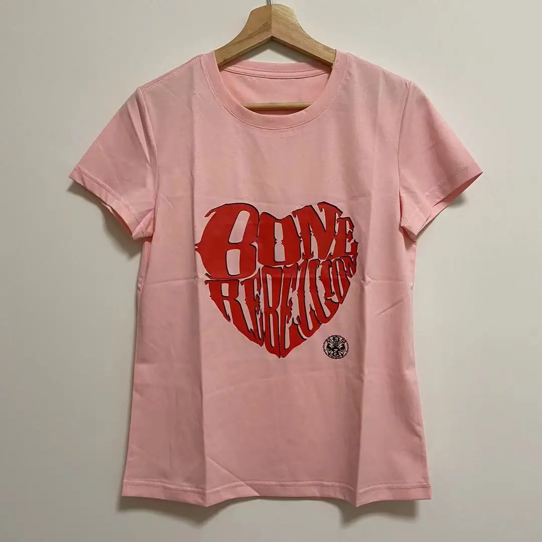 Custom pink women tshirt heart tshirts yong female teeround collar Mercerized cotton material
